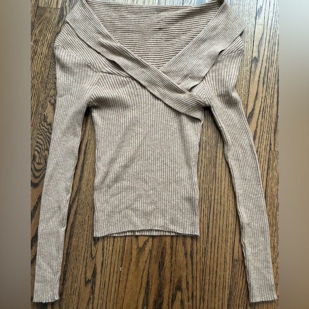 Tan Off Shoulder Ribbed Stretch Sweater By Anthropologie size XXS